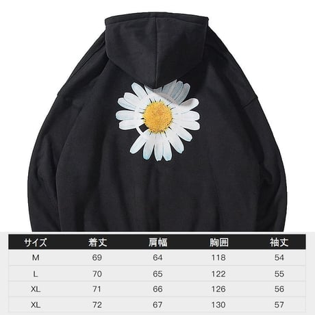 ユニセックス プルオーバー パーカー 裏起毛 韓国ファッション メンズ レディース 花びら オーバーサイズ ストリート DTC-609498793301