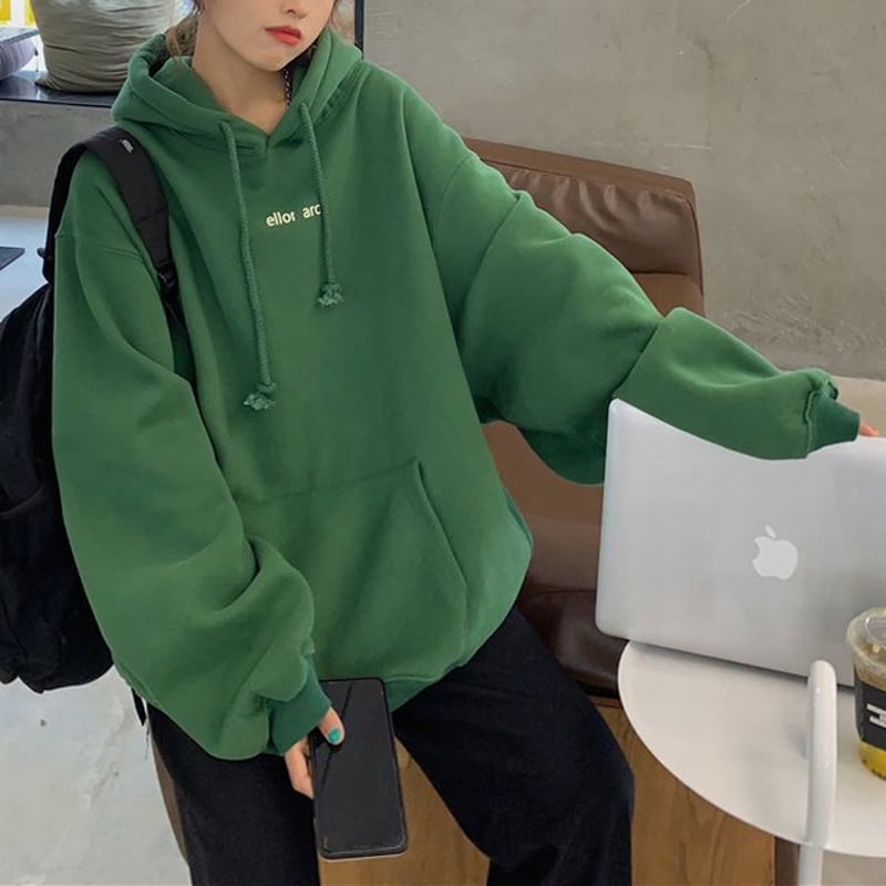 Wolf Dogl フード パーカー　韓国　オーバーサイズ　スウェット　グリーン Wolf Dogl フード パーカー 韓国 オーバーサイズ スウェット グリーン