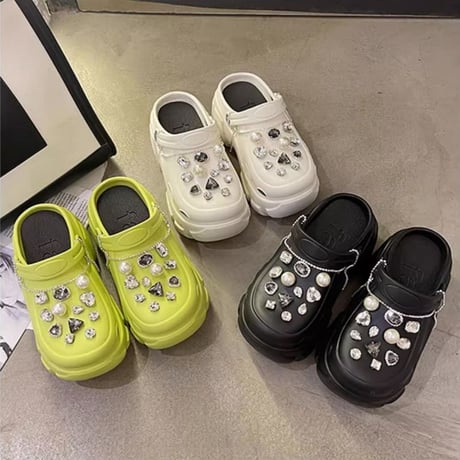 2way 厚底 サンダル 22.0～25.0cm ビジュー ラインストーンチェーン スリッパ ビーチサンダル 厚底サンダル トレンド 韓国ファッション レディース DTC-703229443719