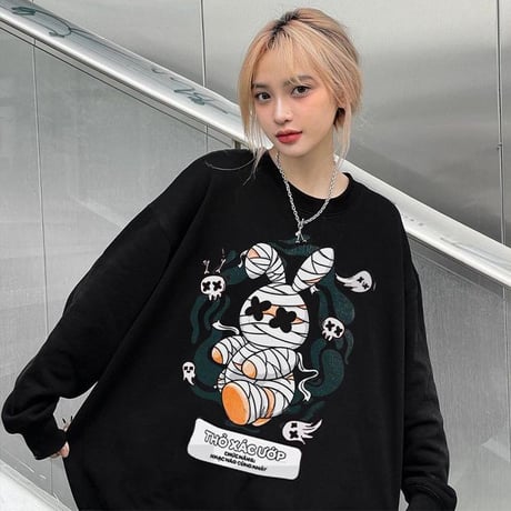 ユニセックス ミイララビット スウェット トレーナー 裏起毛 長袖 オーバーサイズ カジュアル 韓国ファッション メンズ レディース 韓国ストリートファッション DTC-694000436077