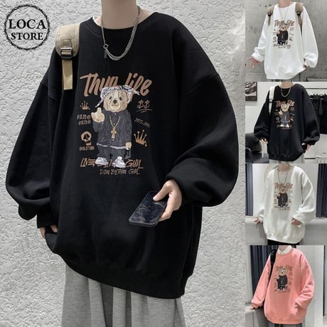 ユニセックス トレーナー クマちゃん ベアー プリント 長袖 スウェット オーバーサイズ ゆったり 韓国ファッション メンズ レディース カジュアル ストリート DTC-656851641972