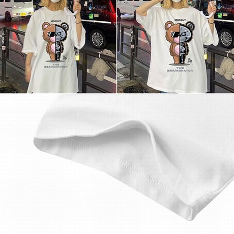 ユニセックス Tシャツ 半袖 BEARMINATOR プリント オーバーサイズ ゆったり 大きめ 韓国ファッション メンズ レディース 韓国ストリートファッション DTC-680285786132