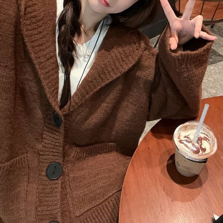 フード付き ニットカーディガン 大きいボタン ニット シングルブレスト ルーズ 長袖 レトロ 韓国ファッション レディース 大人可愛い ガーリー DTC-839806748092