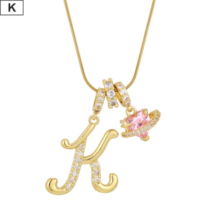 イニシャル Ａ-Ｚ ネックレス チェーン付き ゴールド アルファベット ハートチャーム スネークボーンチェーン ペンダント アクセサリー 合金 ジュエリー DTCA-1026122476779