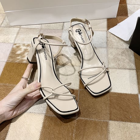 サンダル アンクルストラップ チャンキーヒール 6cm 韓国ファッション レディース ストラップ パンプス キュート 痛くない かわいい 靴 歩きやすい 614220846719