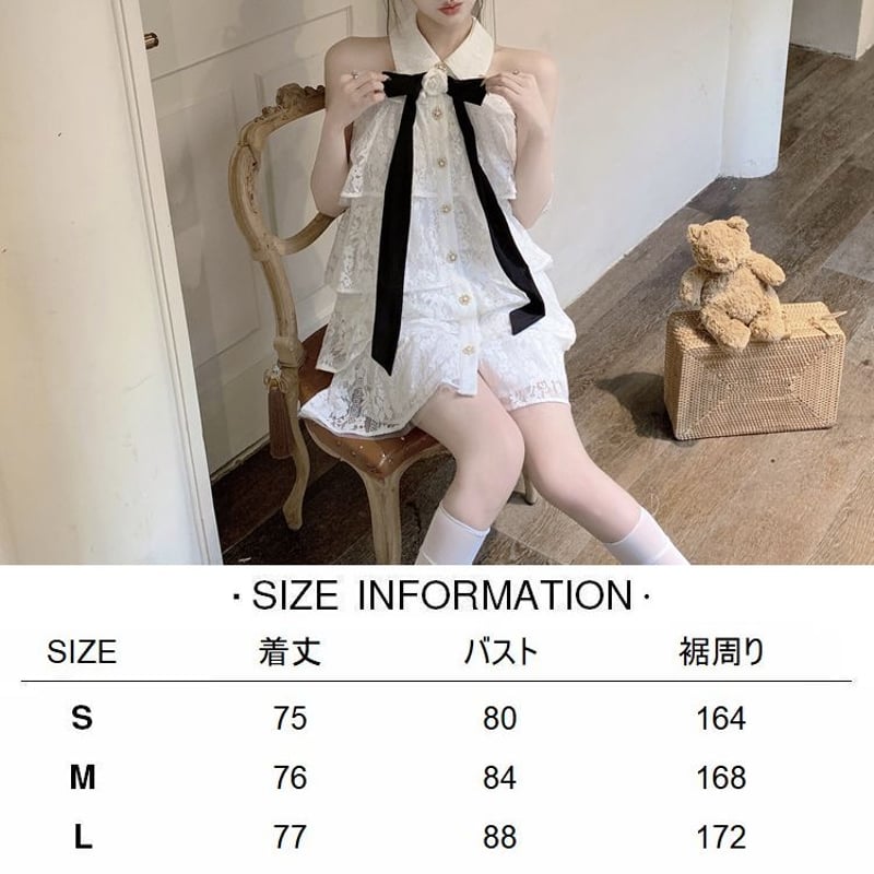 リボンタイ ノースリーブ ティアード ワンピース レース フリル リボンタイ ノースリーブ ティアード ワンピース レース フリル