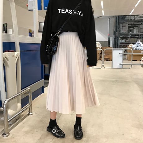 レディース ロング丈 プリーツスカート ウエストゴム ハイウエスト インスタ映え ガーリー フェミニン 韓国ファッション (DCT-598616665733)