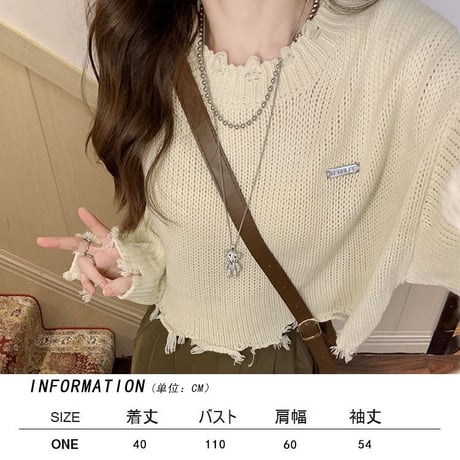 ダメージ加工 ニット ショート丈 セーター トップス ダメージニット 長袖 秋 冬 レトロ 韓国ファッション レディース 大人可愛い ガーリー カジュアル DTC-680077592781