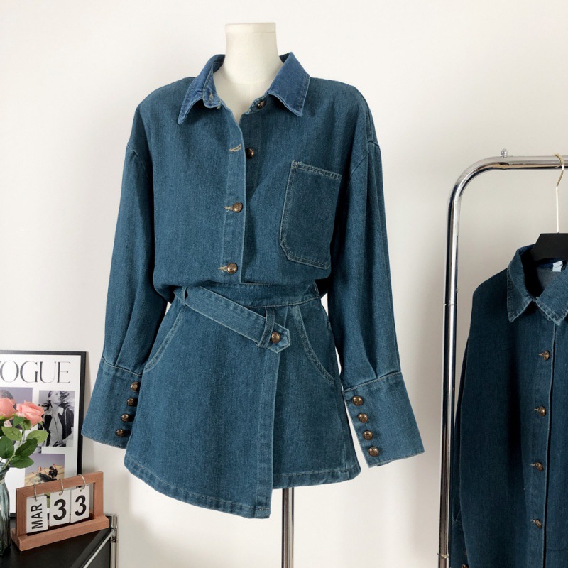 セットアップ 上下セット デニムシャツ デニムスカパン