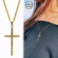 ※数量限定※ ネックレス クロス モチーフ チェーン付 金属アレルギー対応 サージカル ステンレス キュービックジルコニア インスタ (chsp01)