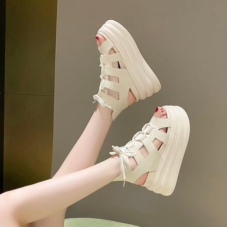 厚底サンダル グラディエーター 22.0～24.5cm サンダル レースアップ 厚底 スタイルアップ トレンド 韓国ファッション レディース DTC-795162835530
