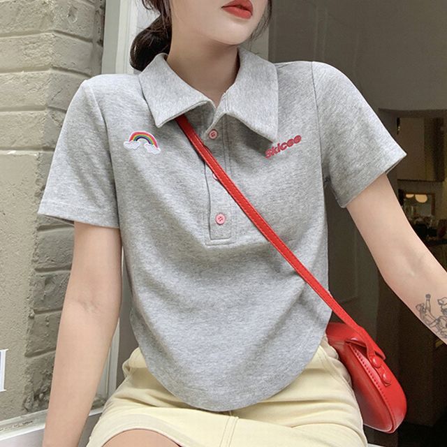 春服 夏服 レインボー ショート丈 ポロシャツ ブラウス 韓国ファッション9 fit=scale-down,w=1200