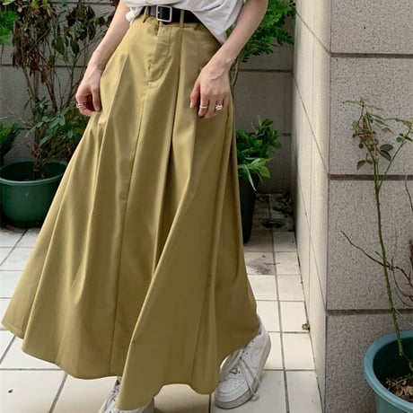 タック ロングスカート ハイウエスト フレア Aラインスカート プリーツ スカート レトロ韓国ファッション レディース 大人可愛い ガーリー DTC-679231010864