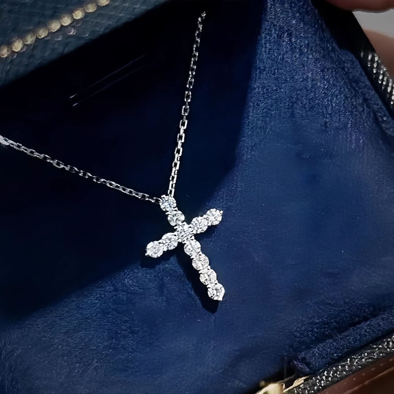 スターリングシルバー クロス ネックレス チェーン付き CZ