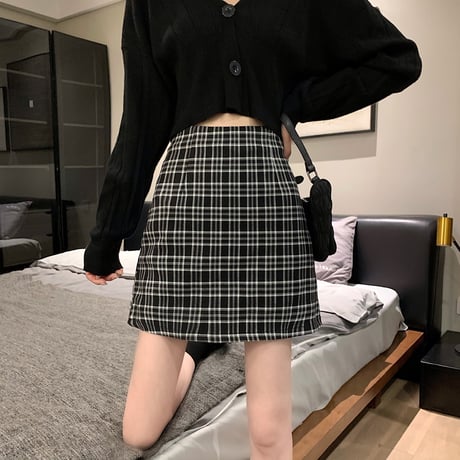 チェック柄 スカート ハイウエスト ミニスカート 台形スカート Aライン レトロ 韓国ファッション レディース 大人可愛い ガーリー DTC-650941727391
