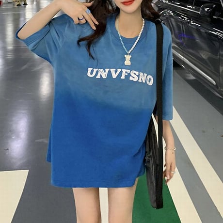 Tシャツ グラデーションカラー オーバーサイ ルーズ トップス 半袖 大人可愛い ガーリー カジュアル 韓国ファッション レディース 韓国ストリートファッション DTC-679286671733