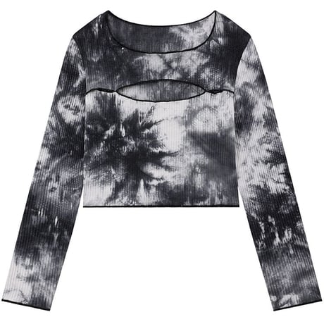 長袖 Tシャツ タイダイ染 胸あき ショート丈 韓国ファッション レディース ロングTシャツ ロンt トップス セクシー カットソー 大人可愛い ガーリー DTC-682182972364