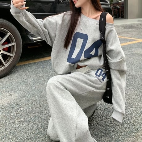 セットアップ 上下セット スウェット ナンバーロゴ トレーナー パンツ オーバーサイズ 長袖 レトロ 韓国ファッション レディース 大人可愛い ガーリー カジュアル DTC-819529018954