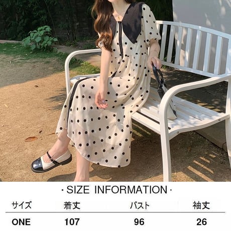 ドット柄 水玉 シャツワンピース 配色 ロング丈 ハイウエスト 半袖 レトロ 韓国ファッション レディース 大人可愛い ガーリー フェミニン DTC-674738194613