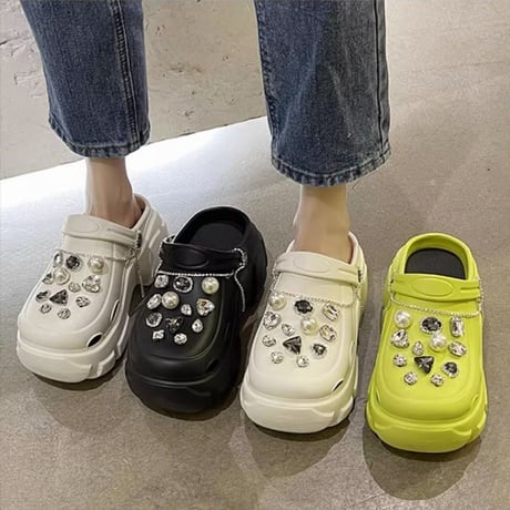2way 厚底 サンダル 22.0～25.0cm ビジュー ラインストーンチェーン スリッパ ビーチサンダル 厚底サンダル トレンド 韓国ファッション レディース DTC-703229443719