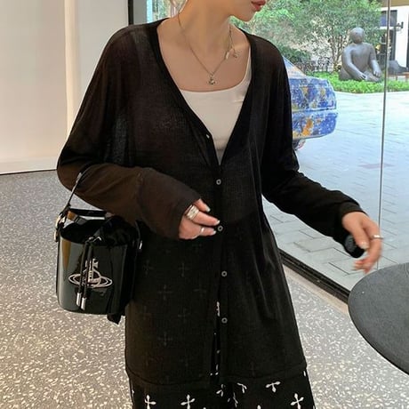 サマーカーディガン シアー カーディガン 薄手 Vネック ゆったり トップス UVカット 長袖 レトロ 大人可愛い ガーリー DTCA-811526858688
