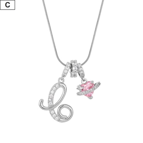 イニシャル Ａ-Ｚ ネックレス チェーン付き シルバー アルファベット ハートチャーム スネークボーンチェーン ペンダント アクセサリー 合金 ジュエリー DTCA-1026122476779