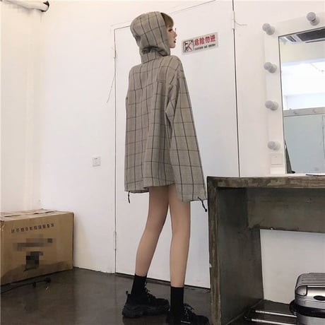 メンズ/レディース ユニセックス チェックパーカー コーディガンパーカー チェック柄 シャツパーカー オーバーサイズ ゆったり  (DCT-589741814756)