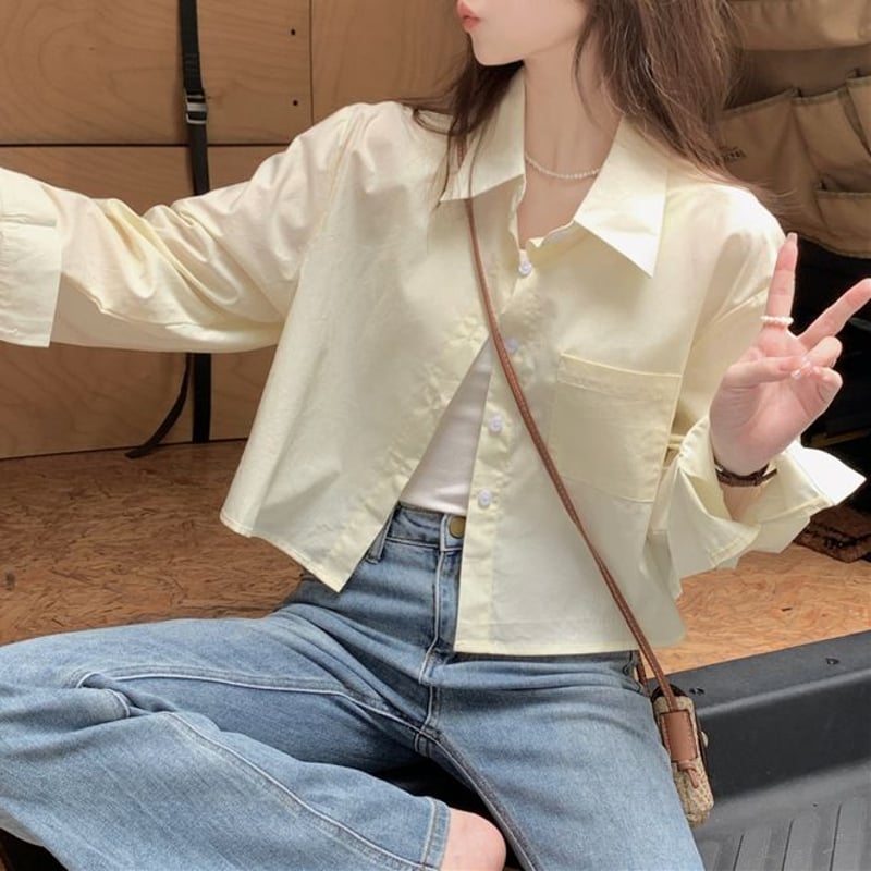 ショート丈 シャツ シャツジャケット ブラウス ルーズ 長袖 ショート丈 シャツ シャツジャケット ブラウス ルーズ 長袖