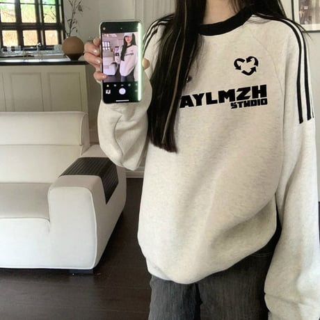 選べるノーマルタイプor裏起毛タイプ トレーナー サイドライン ロゴ オーバーサイズ スウェット トップス 長袖 韓国ファッション レディース 大人可愛い ガーリー DTC-766789726158