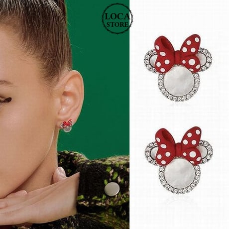 両耳 ピアス ディズニー Disney ミニーマウス ミニー キラキラ コラボ キラキラ シェル 合金 シルバー925 アクセサリー DTC-608237985997