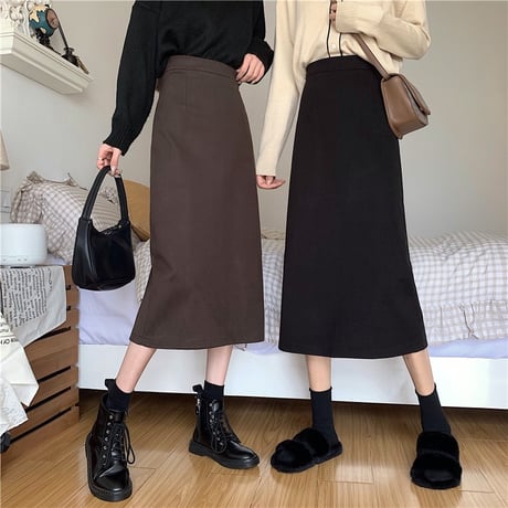 スカート バックスリット ハイウエスト ロング丈 Aラインスカート ストレート レトロ 韓国ファッション レディース 大人可愛い ガーリー DTC-627856239032