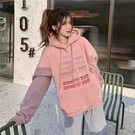 プルオーバー パーカー プラスベルベット ルーズ 韓国ファッション レディース フーディー ゆったり カジュアル ストリート系 ガーリー DTC-631867683331