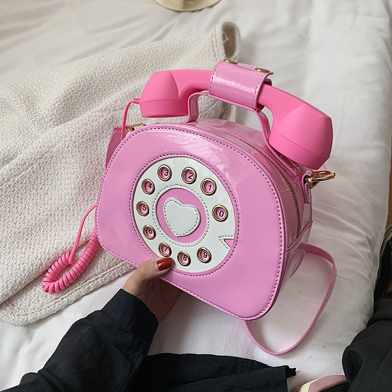 2wayバッグ 電話モチーフ エナメル ショルダーバッグ 2wayバッグ 電話モチーフ エナメル ショルダーバッグ