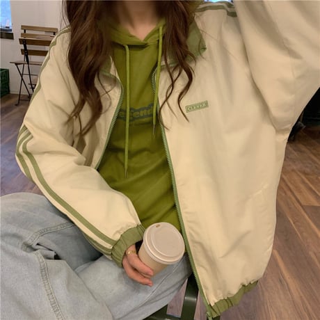 レディース ラインデザイン オーバーサイズ ジップアップブルゾン アフター ジャケット 春 秋 薄手 韓国 韓国ファッション (DTC-602387507401_011)