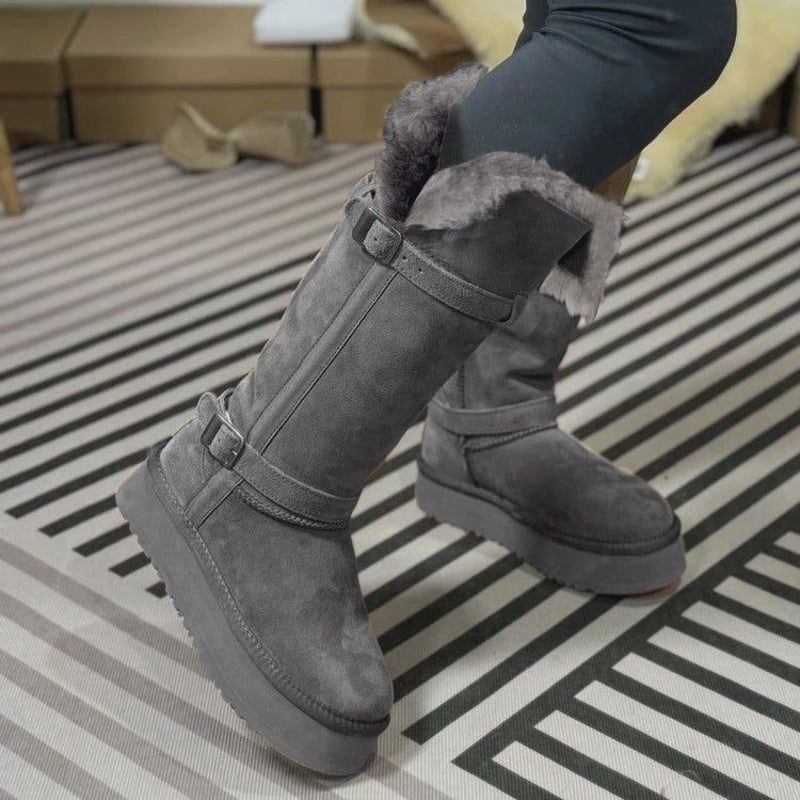 美品 ルイヴィトン 35 1/2 22.5 ムートン ロングブーツ グレー 2Way 厚底 ムートンブーツ 22.5～25.0cm ロングブーツ ファーブーツ