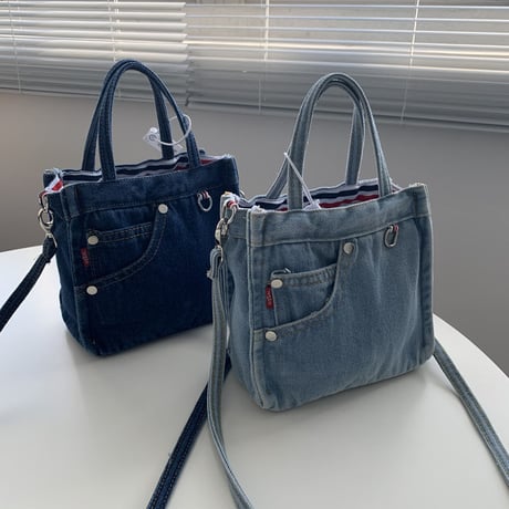 デニムバッグ 2wayバッグ トートバッグ ショルダーバッグ ハンドバッグ ジッパー ミニバッグ 肩掛け 斜め掛け レトロ 韓国ファッション レディース DTC-656794349814