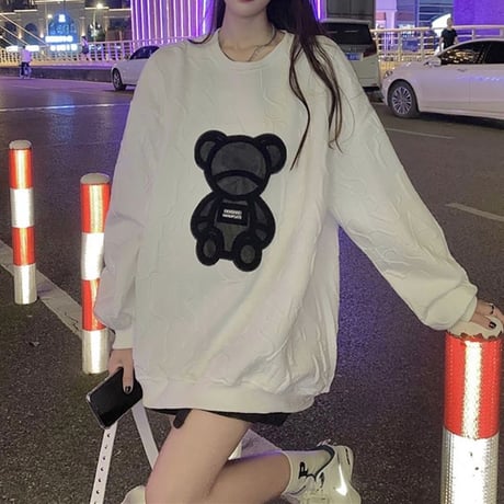 クマちゃん トレーナー ベアー オーバーサイズ 長袖 韓国ファッション レディース トップス ガーリー カジュアル ストリートファッション DTC-656631955825