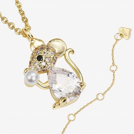 ネックレス キラキラ ねずみ 干支 チェーン付き スターリングシルバー 韓国アクセサリー ネズミ マウス CZ シルバー925 アクセサリー (DTC-606566946927)