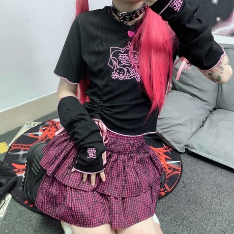 セットアイテム tシャツ アームウォーマー アームカバー 半袖 トップス 2点セット レトロ 大人可愛い ガーリー カジュアル DTC-638967987367