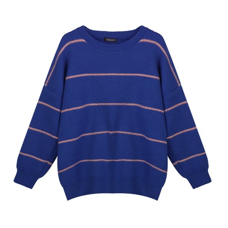 ボーダー ニットセーター プルオーバー クルーネック 厚手 長袖 ルーズ ゆったり レトロ 韓国ファッション レディース  大人可愛い ガーリー カジュアル DTC-658401914498