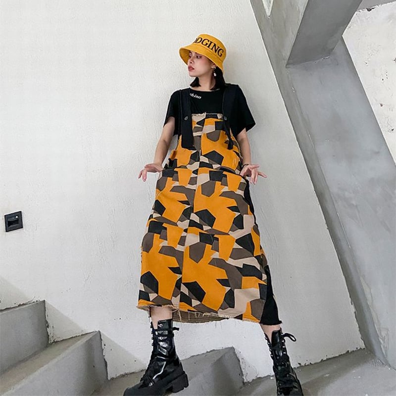 迷彩 デニム ジャンパースカート サロペット 韓国ファッション