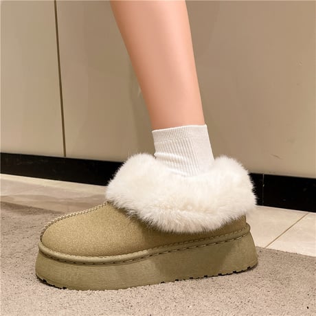 厚底 ムートンブーツ スリッポン ショート丈 フェイクファー 厚底ブーツ 裏起毛 ブーツ 保温 防寒 暖かい もこもこ カジュアル 韓国ファッション レディース DTCA-740558533782
