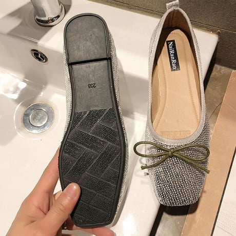 パンプス リボン キラキラ フラット スパンコール 韓国ファッション レディース フラットパンプス フラットシューズ ぺたんこ キュート 痛くない かわいい 歩きやすい 589189010792