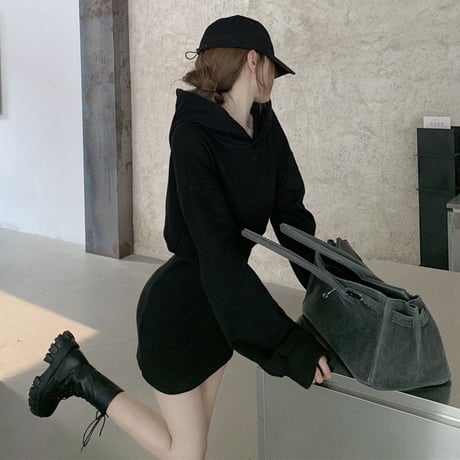 フード付き ワンピース ハイウエスト ミニワンピース パーカーワンピース スウェット 長袖 レトロ 韓国ファッション レディース 大人可愛い ガーリー DTCA-661706775371
