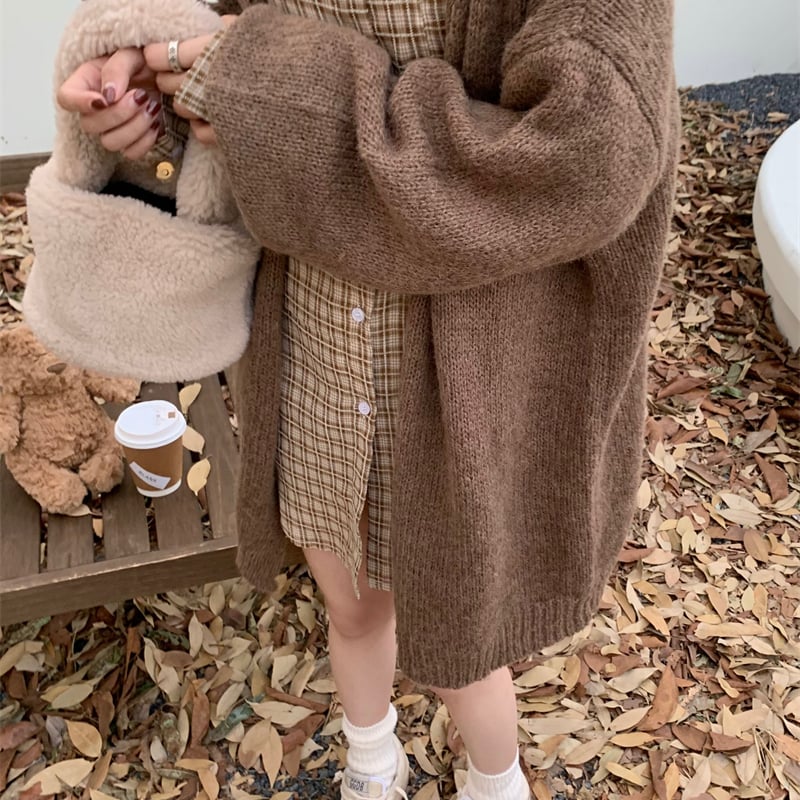 セット商品 チェックシャツ カーディガン ランタンスリーブ ニット