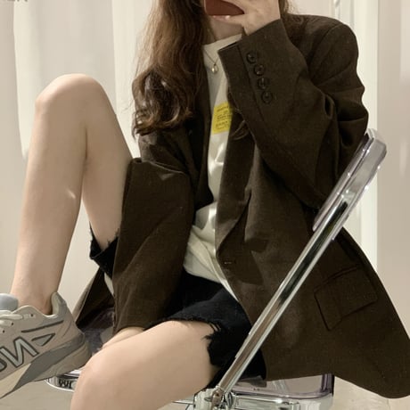 テーラードジャケット ダブルブレスト  ルーズ 韓国ファッション レディース ジャケット ブレザー レトロ シンプル ガーリー DTC-627412855563