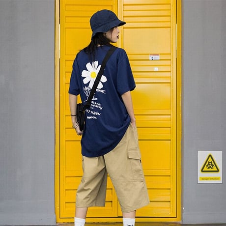 ユニセックス 半袖 Tシャツ メンズ レディース 英字 花 フラワープリント オーバーサイズ 大きいサイズ ルーズ ストリート TBN-596627847023