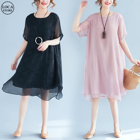 レディース シフォン レースワンピース ミモレ丈 レース マタニティ ミモレ丈 半袖 ゆったり ガーリー 韓国ファッション (DCT-567366180836)