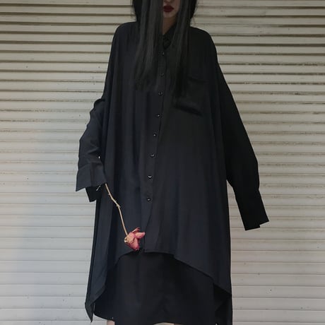 アシンメトリー ロングシャツ 長袖 ルーズ 韓国ファッション レディース シャツワンピース シャツ アシメ 不規則デザイン 暗黒系 ドルマンシャツ ガーリー DTC-601048675644