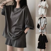 セットアップ 2点セット tシャツ ショートパンツ オーバーサイズ クルーネック 無地 ルームウェア レトロ 大人可愛い ガーリー カジュアル DTCA-839400393323
